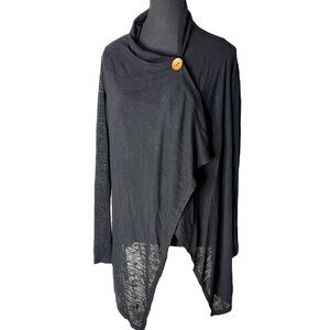 BOBEAU Black Asymmetrical Lightweight Cardigan Wrap Single Button Closure Medium